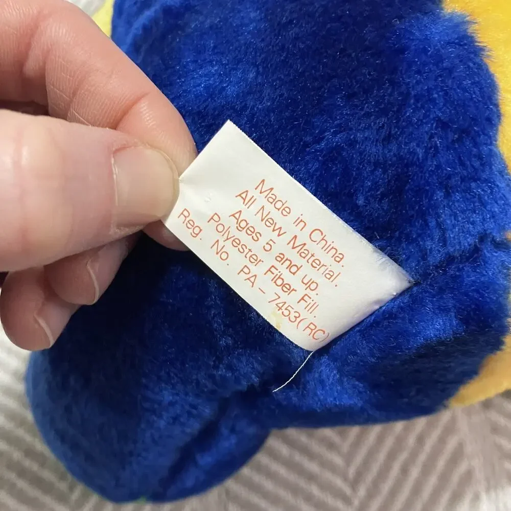 King Plush Vintage Dog Carnival Prize Blue Yellow Color Block Puppy